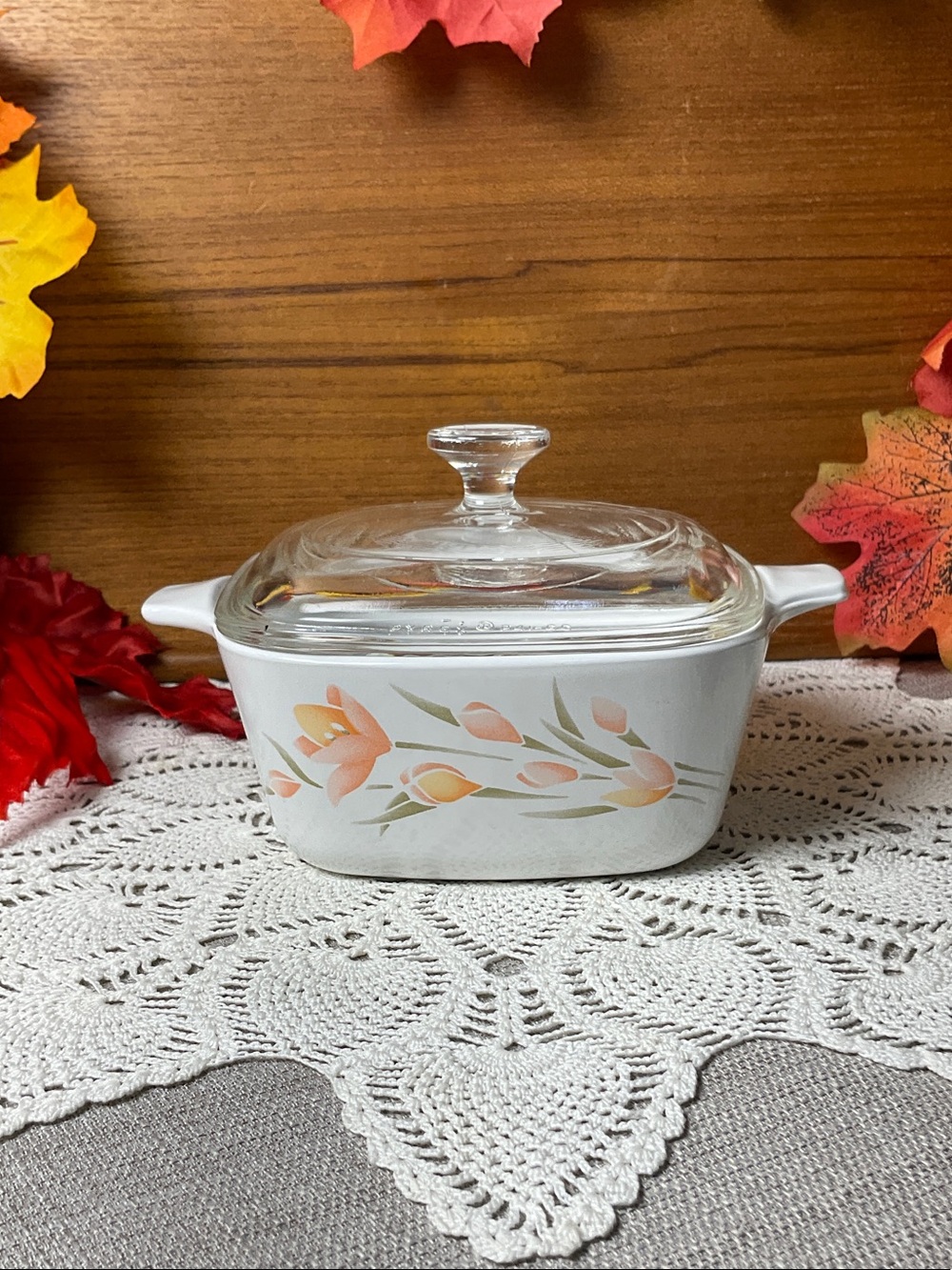 Vintage CorningWare Pastel Bouquet Petite Casserole w/ matching Pyrex Lid